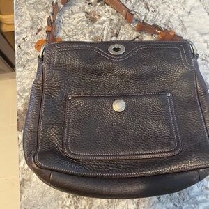 Coach Brown Leather Shoulder Bag with Textured Finish
